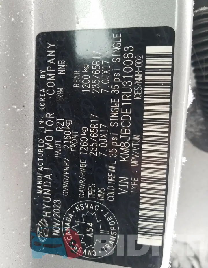KM8JBCDE1RU310083 Photo# 13