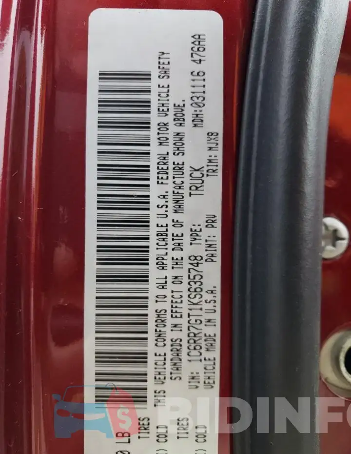1C6RR7GT1KS635748 Photo# 12