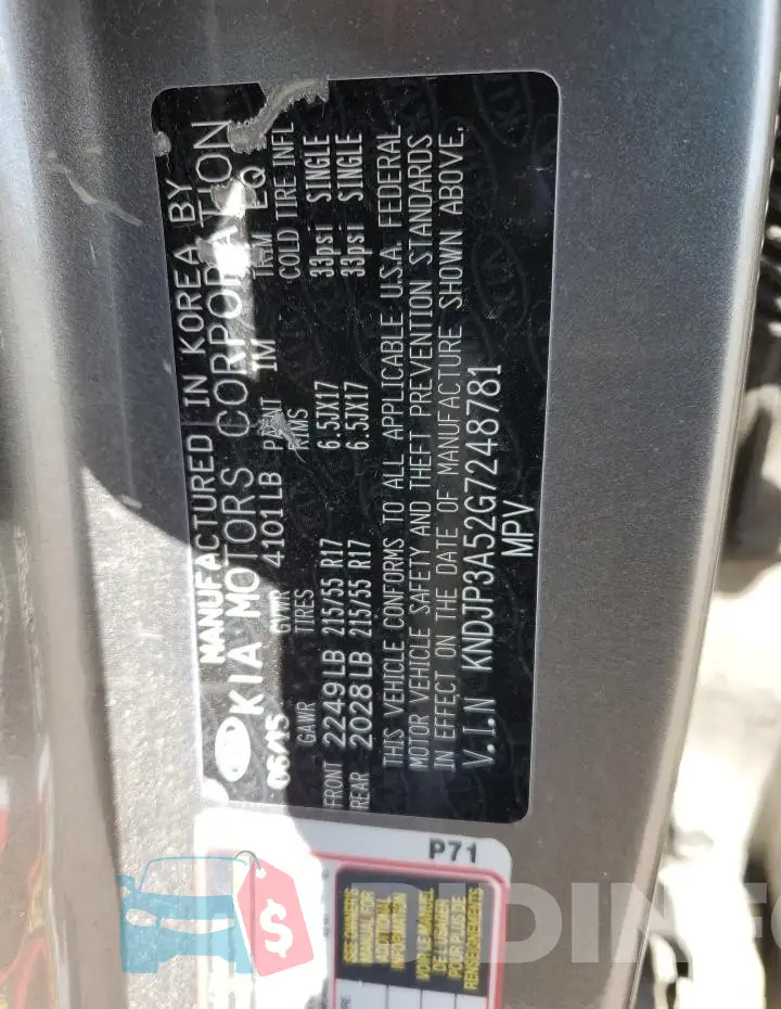 KNDJP3A52G7248781 Photo# 13