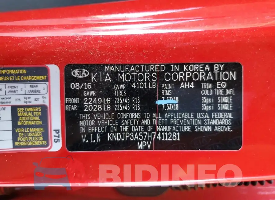 KNDJP3A57H7411281 Photo# 13