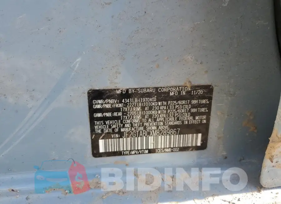 JF2GTABCXM8289867 Photo# 13