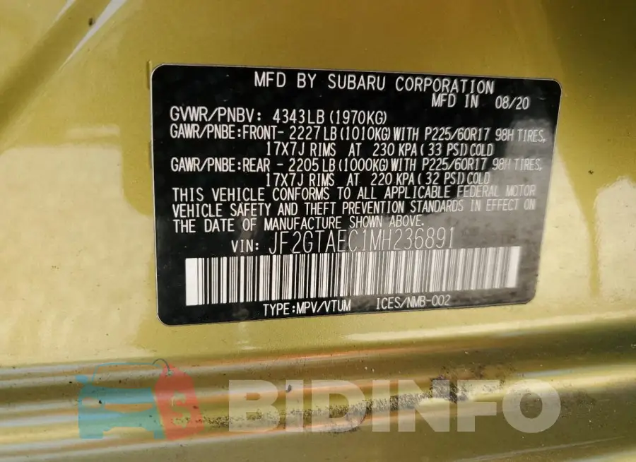 JF2GTAEC1MH236891 Photo# 14