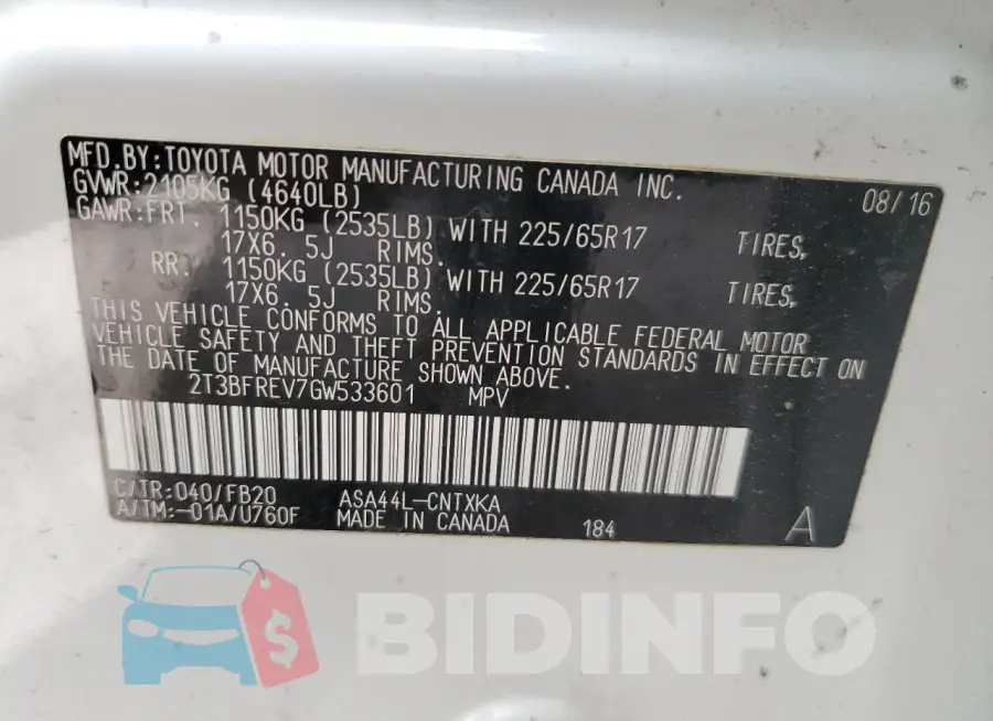 2T3BFREV7GW533601 Photo# 13