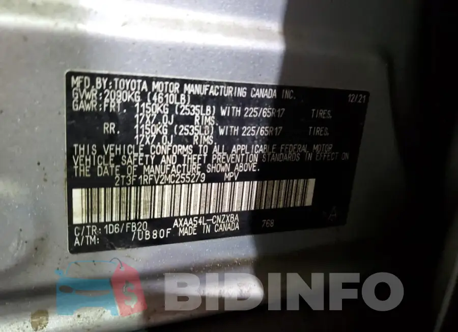 2T3F1RFV2MC255279 Photo# 13