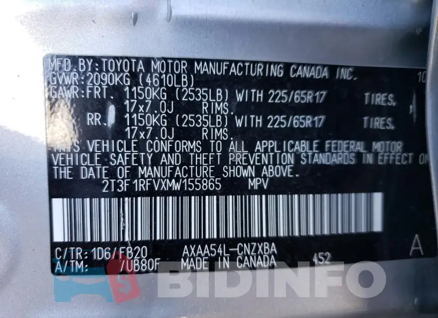 2T3F1RFVXMW155865 Photo# 13