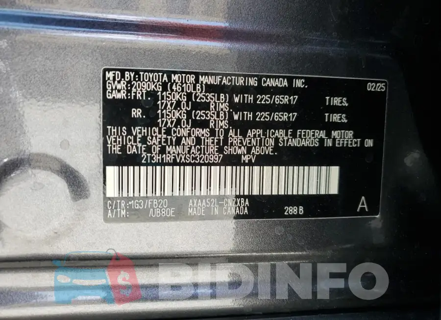 2T3H1RFVXSC320997 Photo# 13