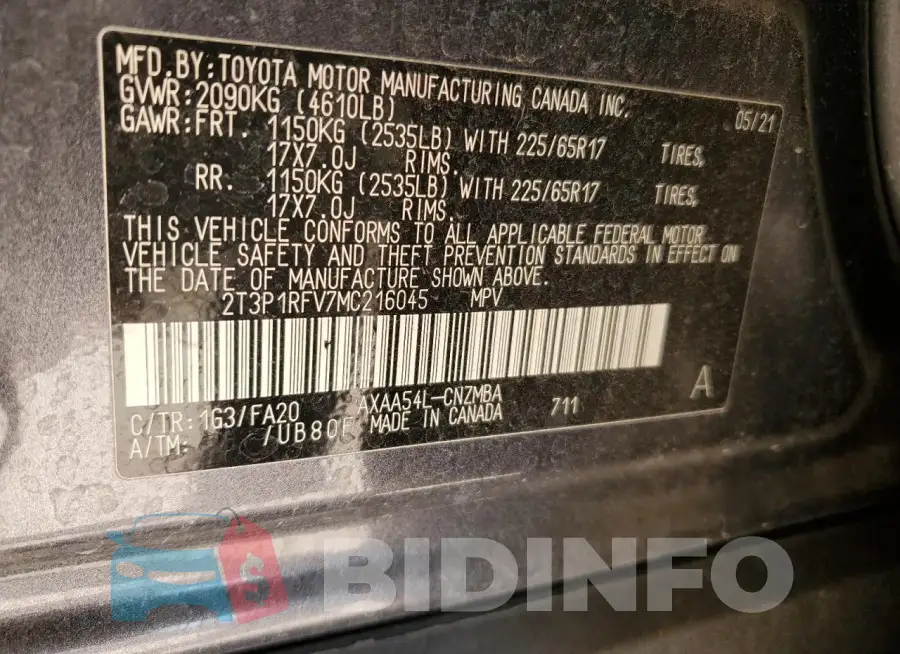 2T3P1RFV7MC216045 Photo# 13