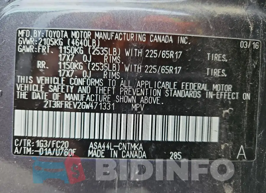 2T3RFREV2GW471331 Photo# 14