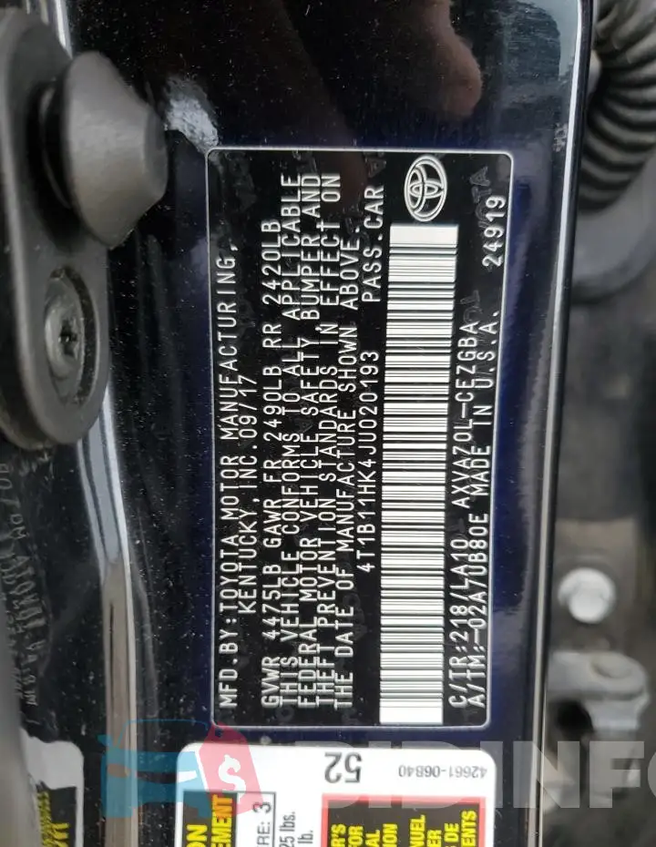 4T1B11HK4JU020193 Photo# 12