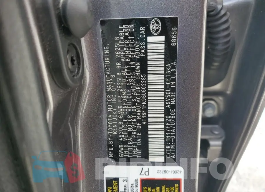 4T1BF1FK9GU602285 Photo# 12