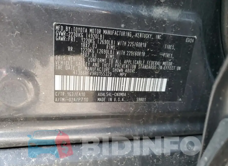 4T3B6RFV9RU155329 Photo# 13
