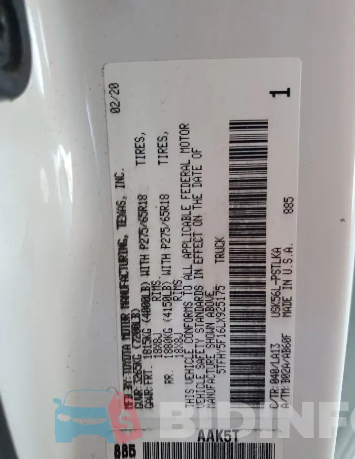 5TFHY5F16LX925175 Photo# 12