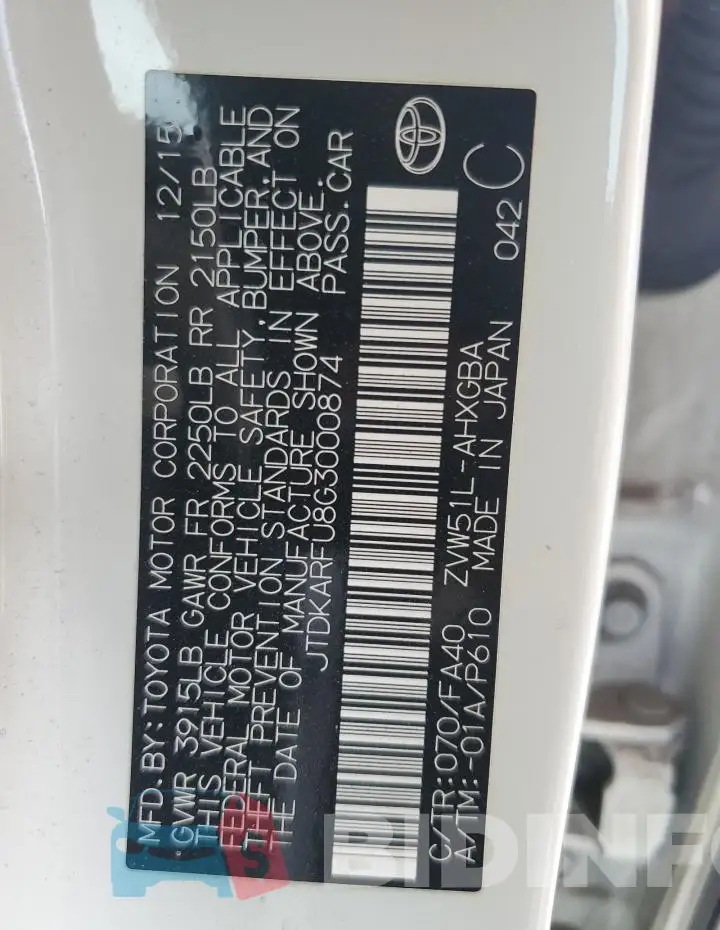 JTDKARFU8G3000874 Photo# 14