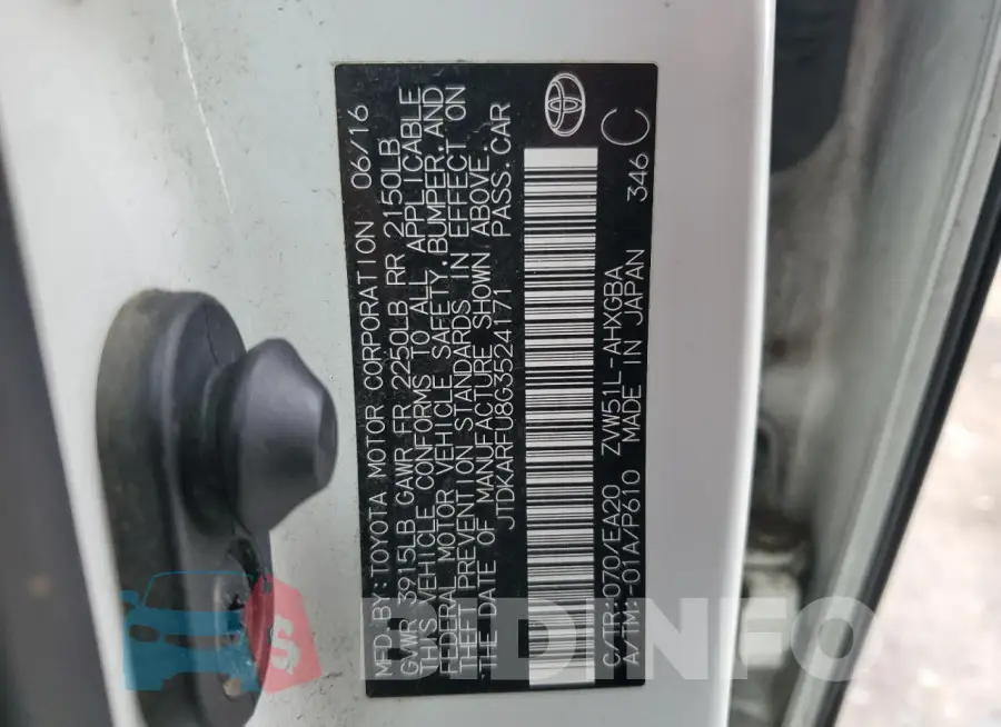JTDKARFU8G3524171 Photo# 13