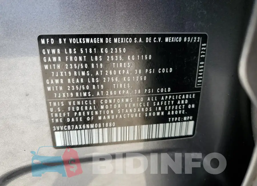 3VVCB7AX6NM081880 Photo# 13