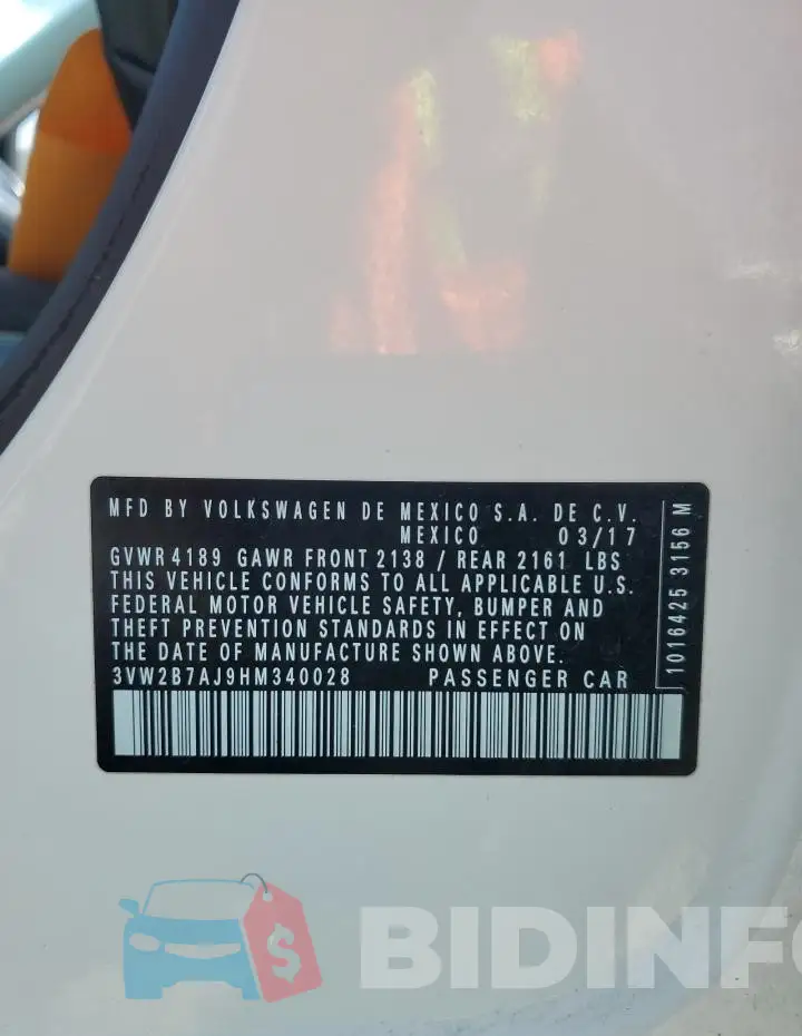 3VW2B7AJ9HM340028 Photo# 12