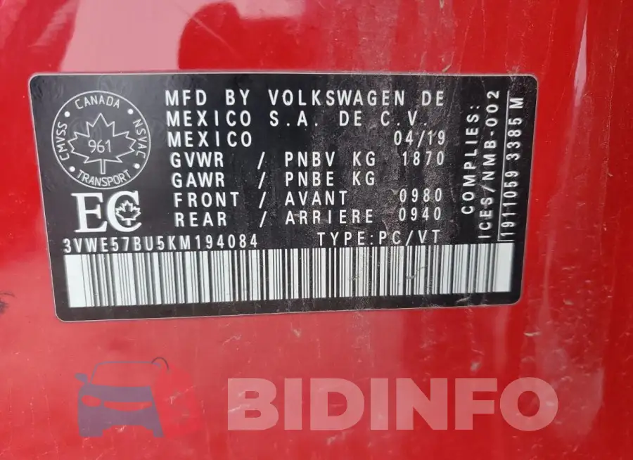3VWE57BU5KM194084 Photo# 13