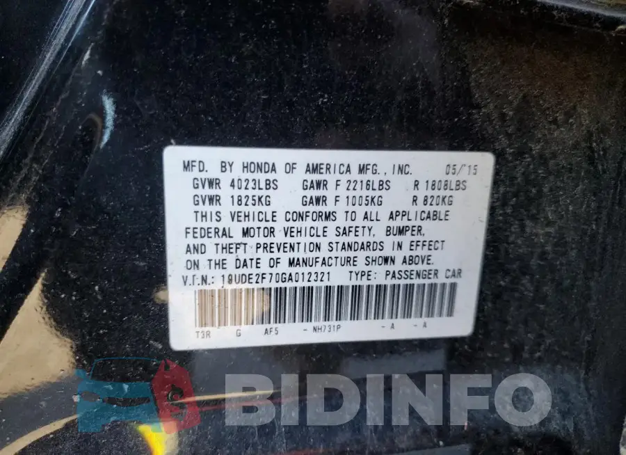 19UDE2F70GA012321 Photo# 12