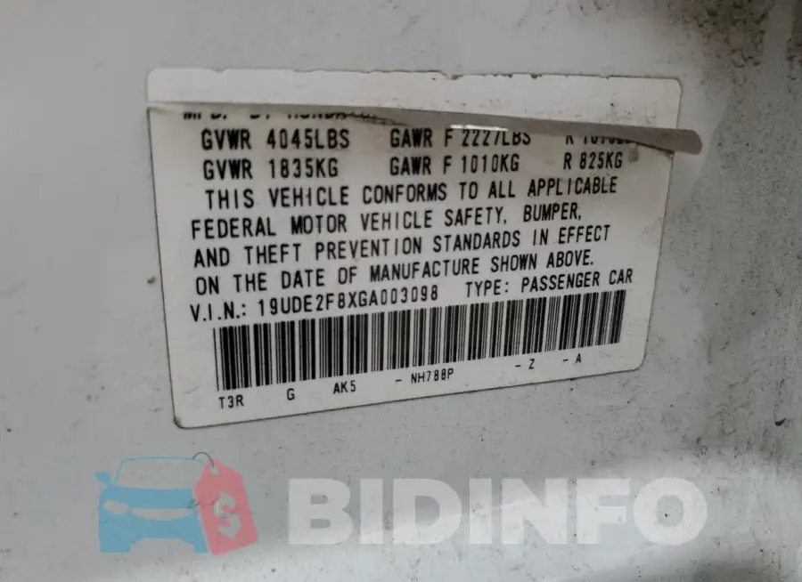 19UDE2F8XGA003098 Photo# 13