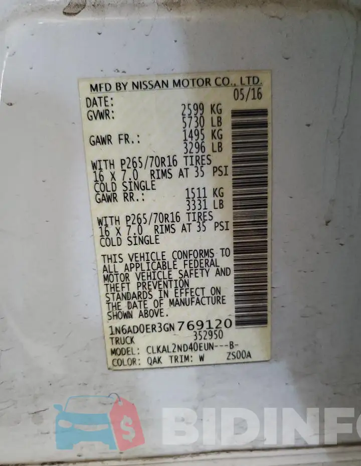 1N6AD0ER3GN769120 Photo# 12