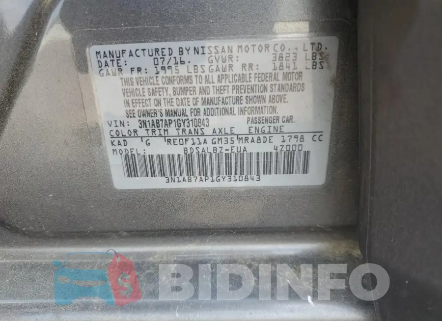 3N1AB7AP1GY310843 Photo# 12