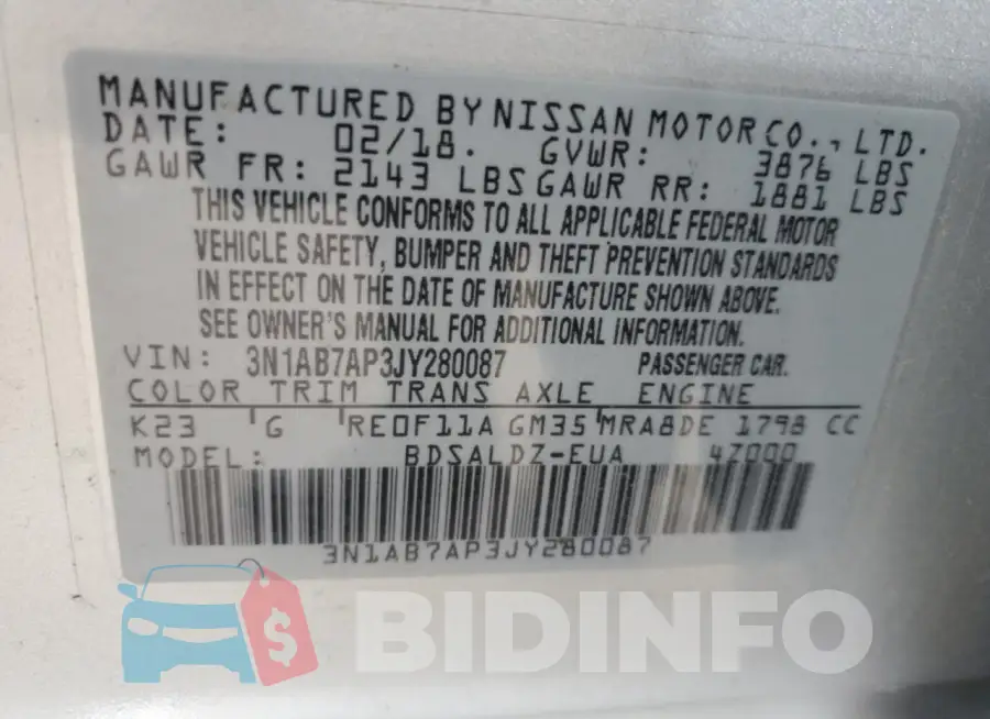 3N1AB7AP3JY280087 Photo# 12