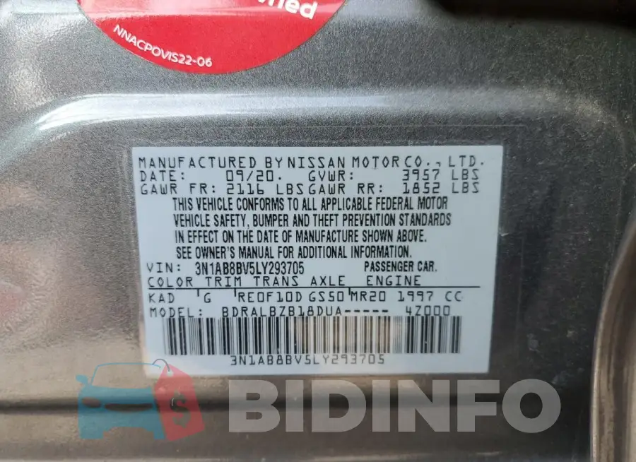 3N1AB8BV5LY293705 Photo# 12