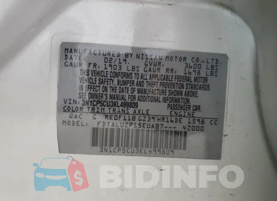3N1CP5CU3KL499809 Photo# 12