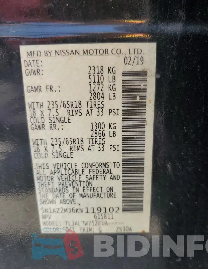 5N1AZ2MJ6KN119102 Photo# 14