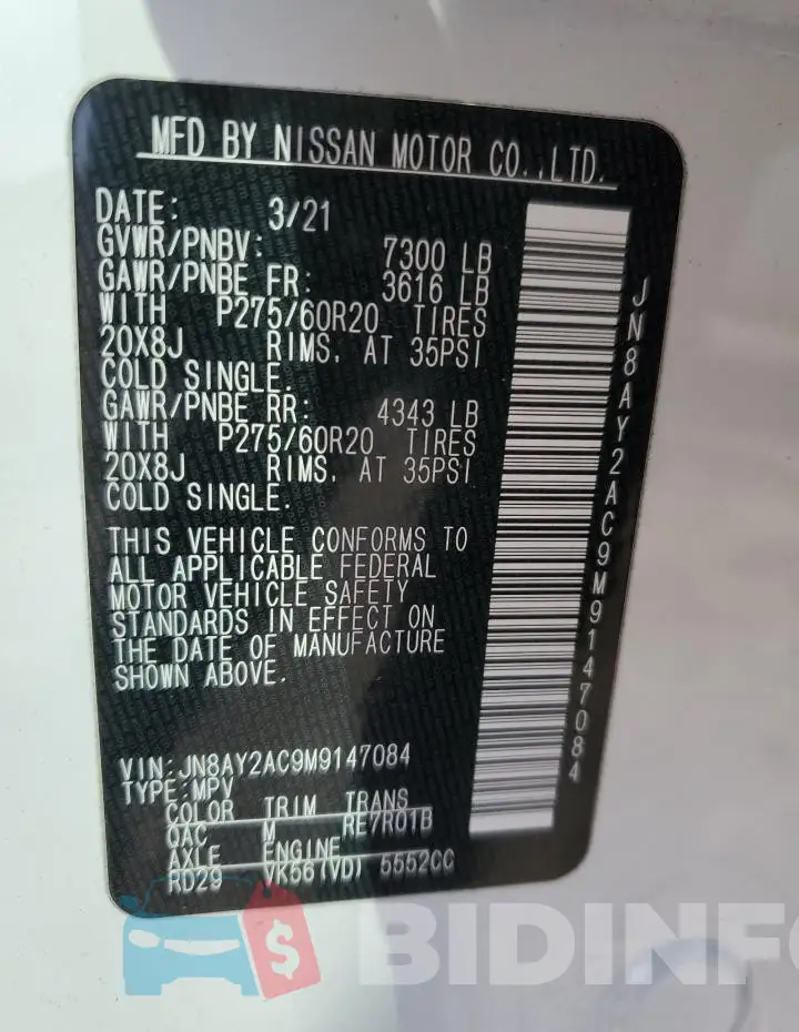 JN8AY2AC9M9147084 Photo# 13
