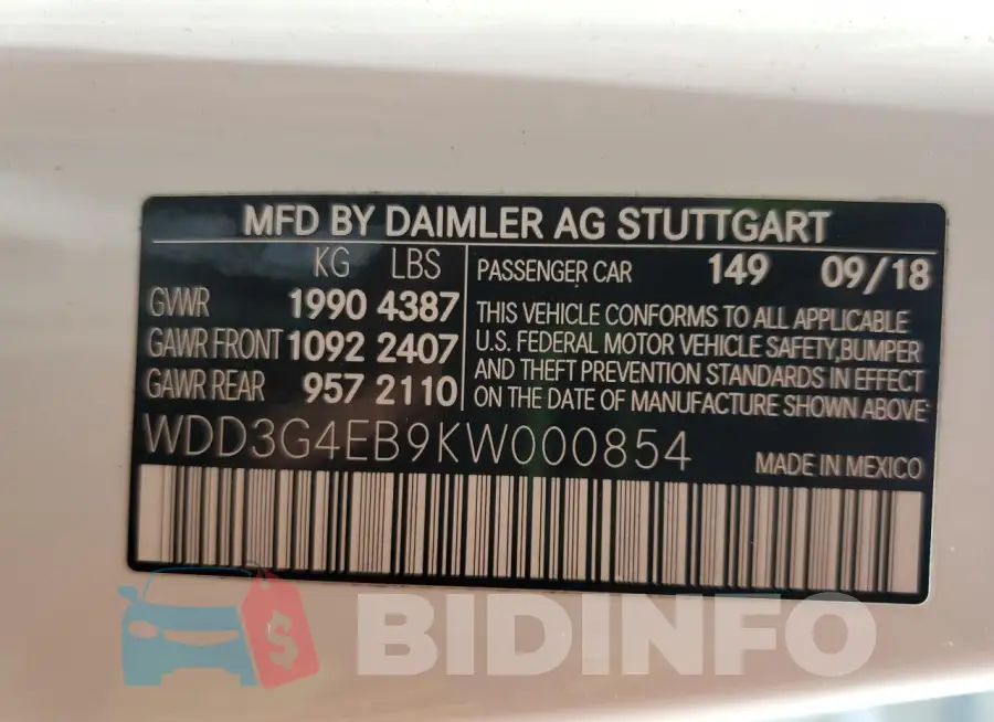 WDD3G4EB9KW000854 Photo# 12