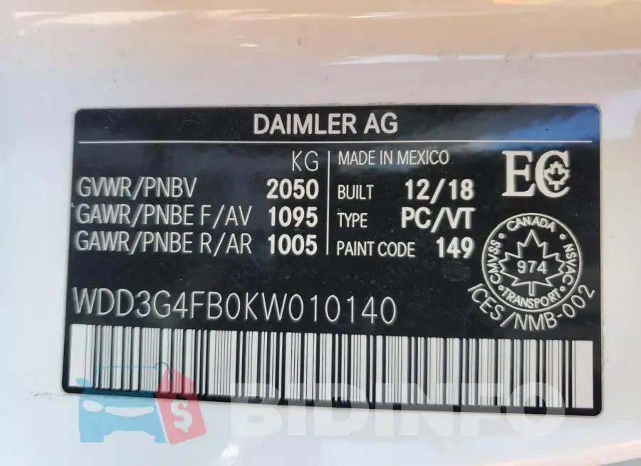 WDD3G4FB0KW010140 Photo# 13