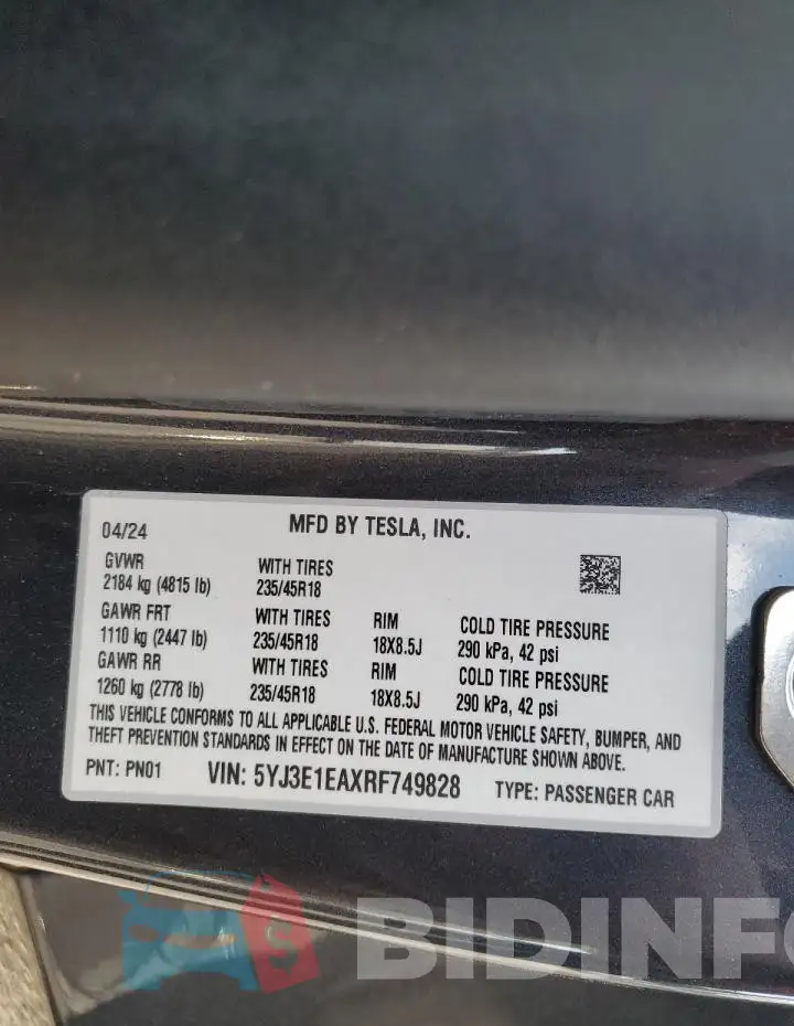 5YJ3E1EAXRF749828 Photo# 12