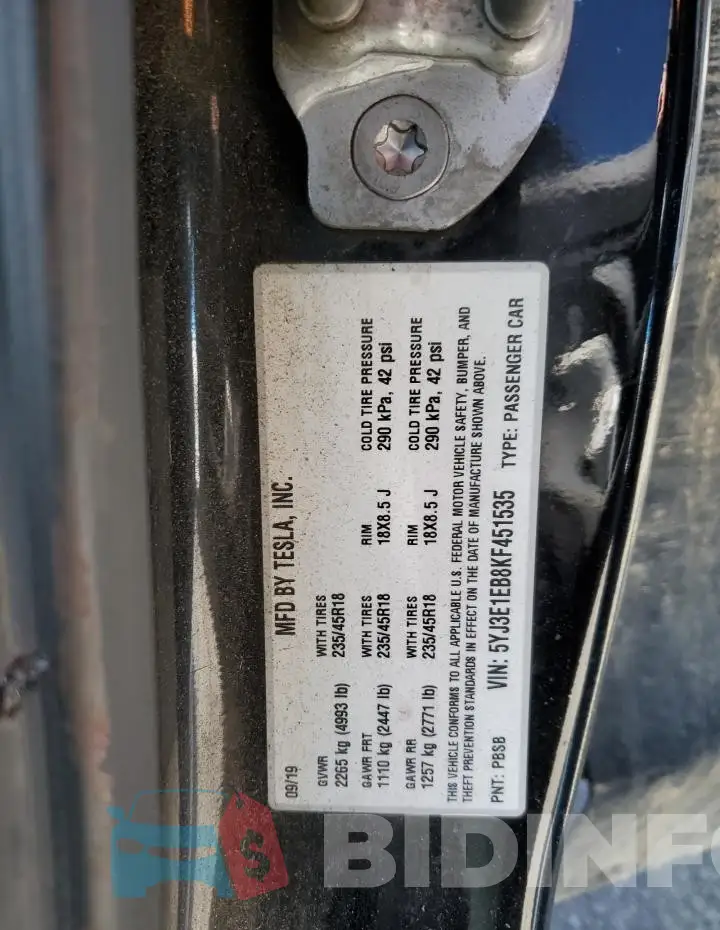5YJ3E1EB8KF451535 Photo# 12