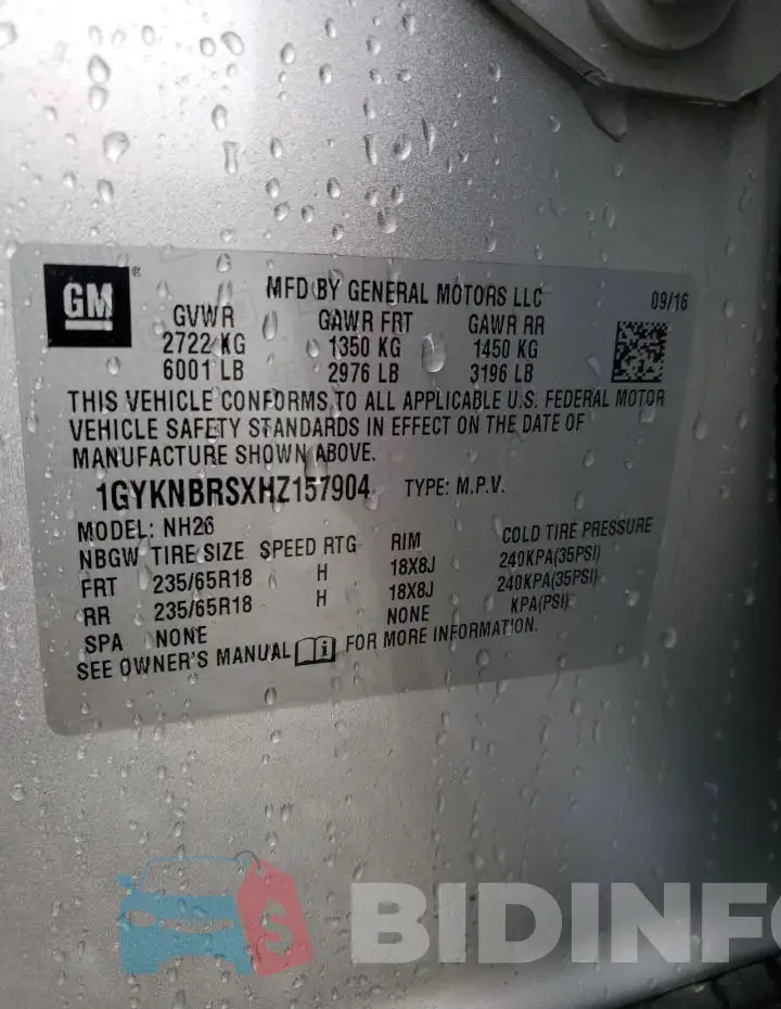 1GYKNBRSXHZ157904 Photo# 14