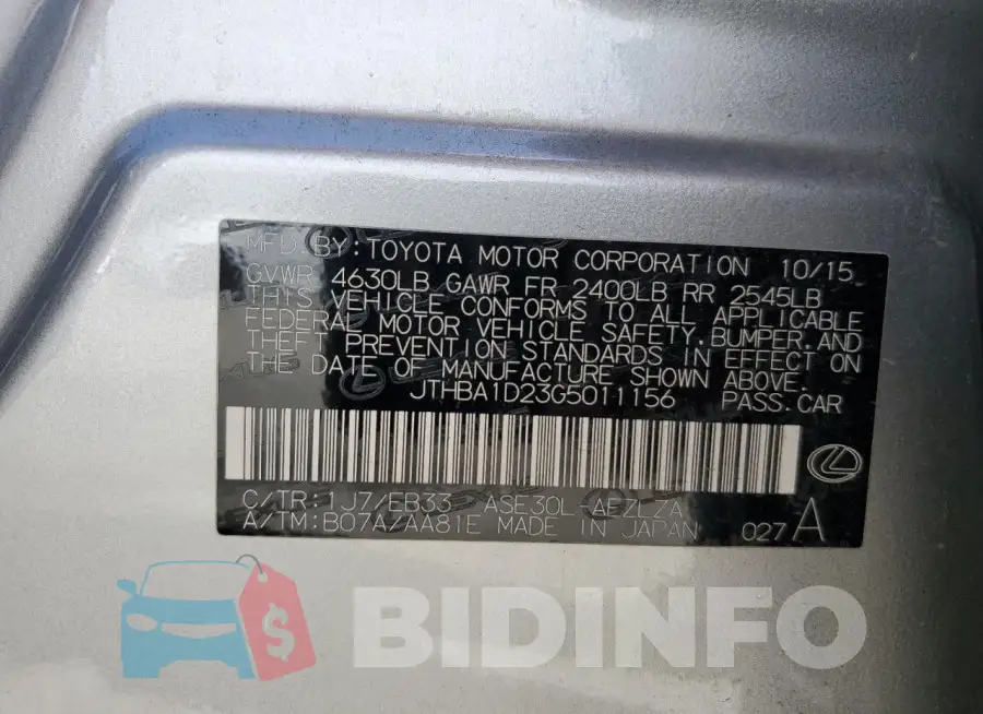 JTHBA1D23G5011156 Photo# 13