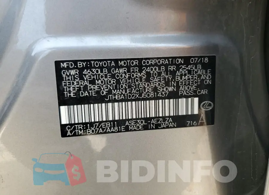 JTHBA1D2XJ5081437 Photo# 12