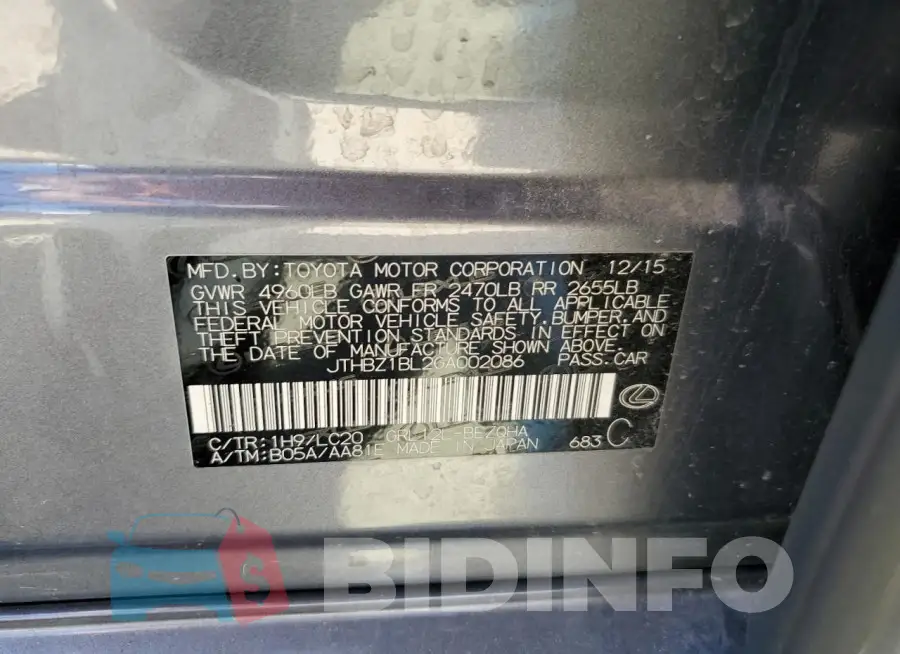 JTHBZ1BL2GA002086 Photo# 12