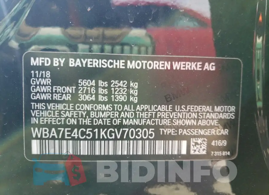 WBA7E4C51KGV70305 Photo# 13
