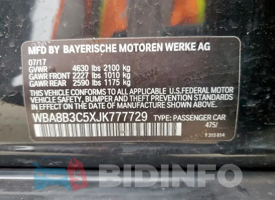WBA8B3C5XJK777729 Photo# 12