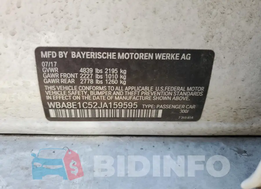WBA8E1C52JA159595 Photo# 12