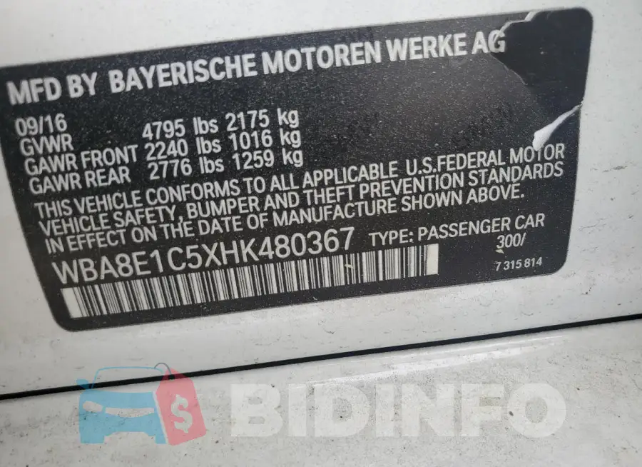 WBA8E1C5XHK480367 Photo# 12