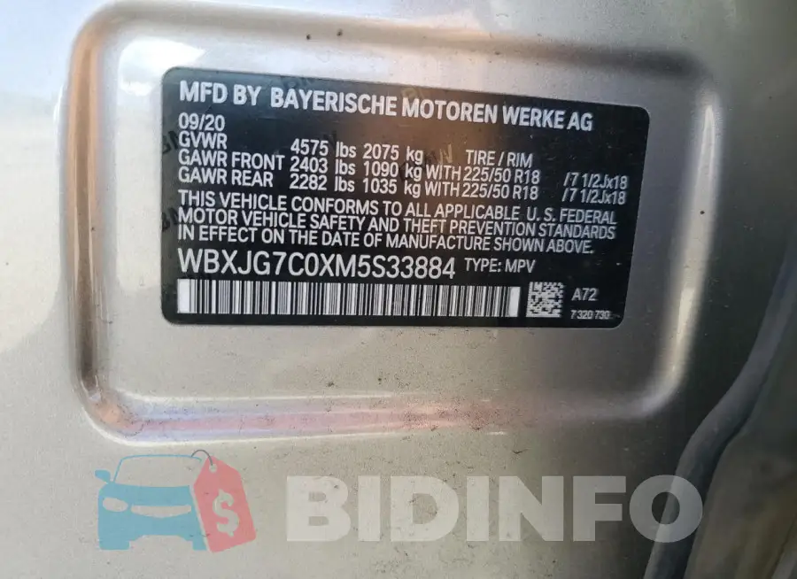 WBXJG7C0XM5S33884 Photo# 12