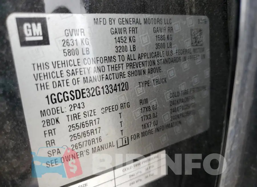 1GCGSDE32G1334120 Photo# 12