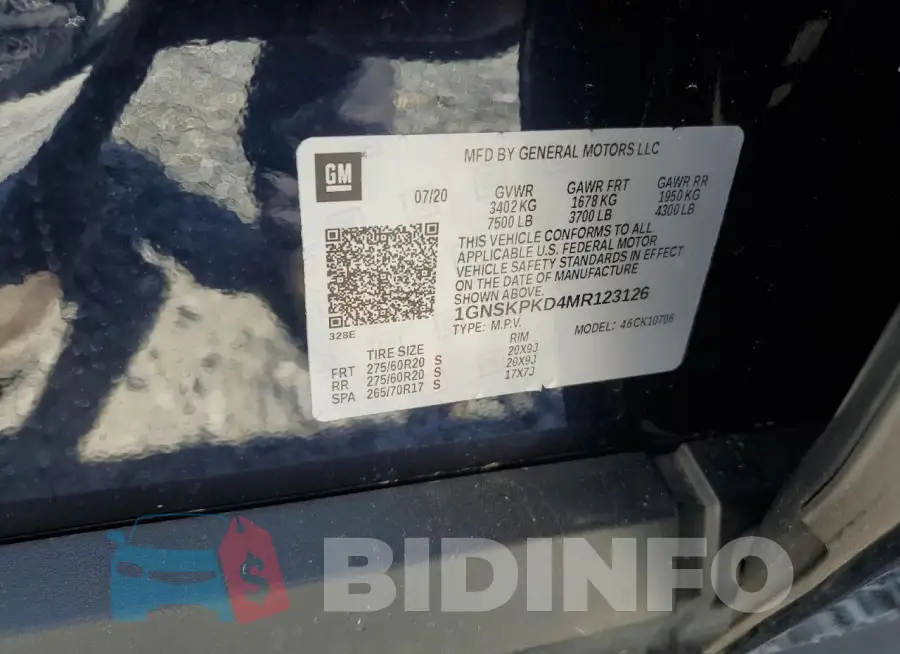 1GNSKPKD4MR123126 Photo# 13