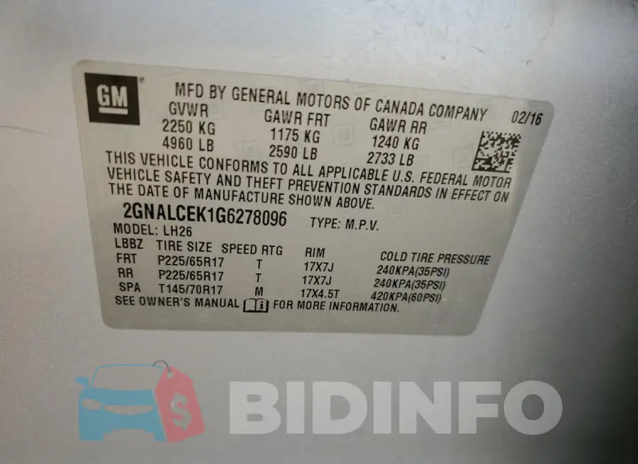 2GNALCEK1G6278096 Photo# 14