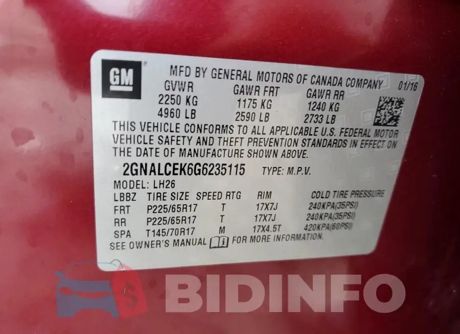 2GNALCEK6G6235115 Photo# 13