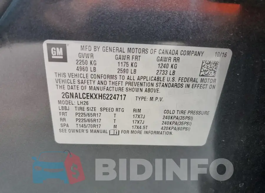 2GNALCEKXH6224717 Photo# 13
