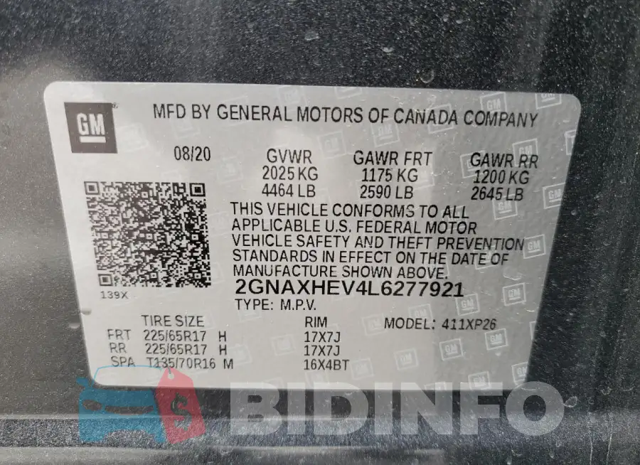 2GNAXHEV4L6277921 Photo# 14