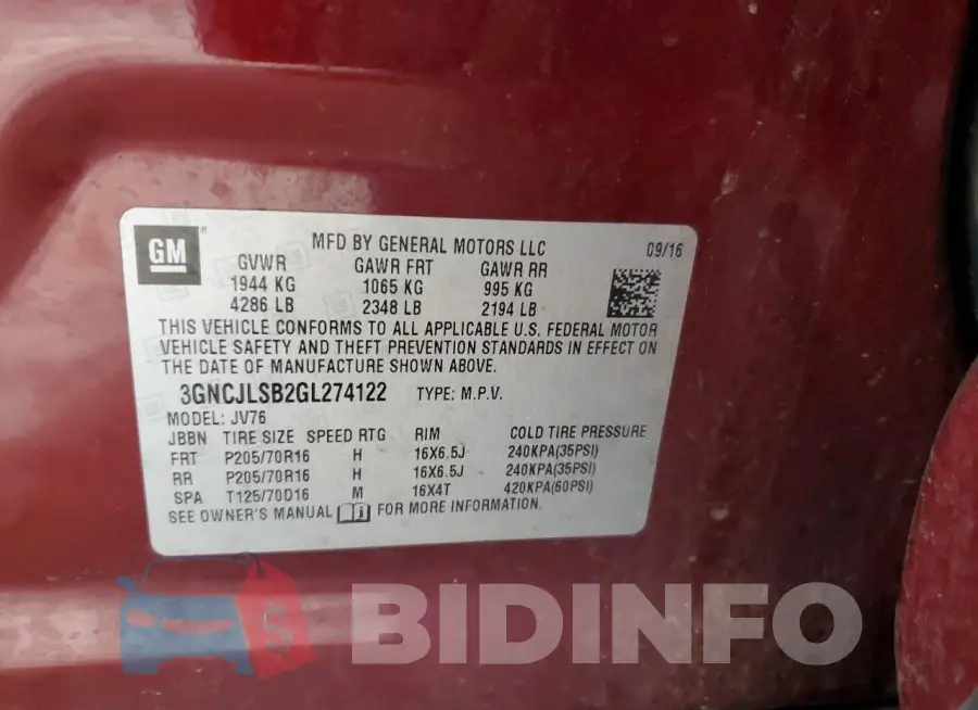 3GNCJLSB2GL274122 Photo# 12